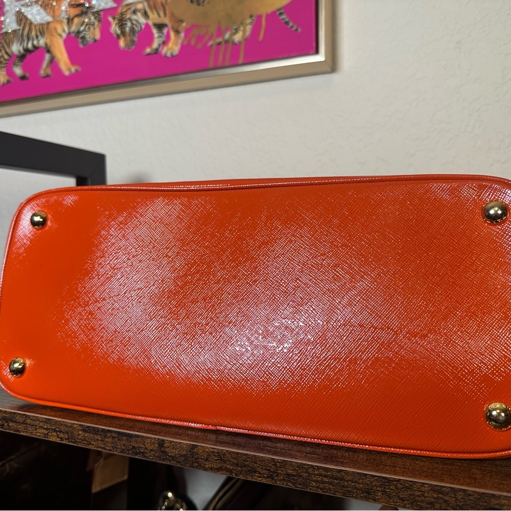 Prada Orange Saffiano Leather Satchel with Gold Hardware - Picture 8 of 15